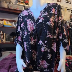 Torrid Harper Black and Pink Floral Blouse